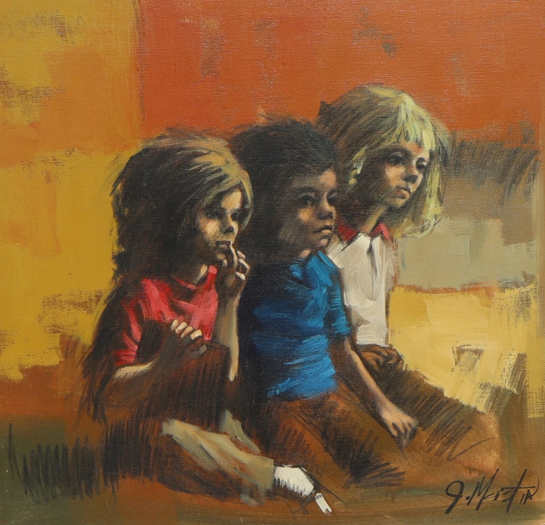 JAMES MASTIN (1935-2016) Fine Gallery oil painting Modernist Three Children - 3