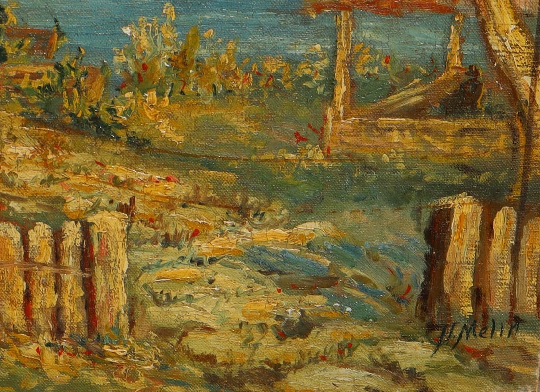 HARRY MELIN Cottage by the Sea with Sailboats oil on canvas/board Circa 30s/40s - 3
