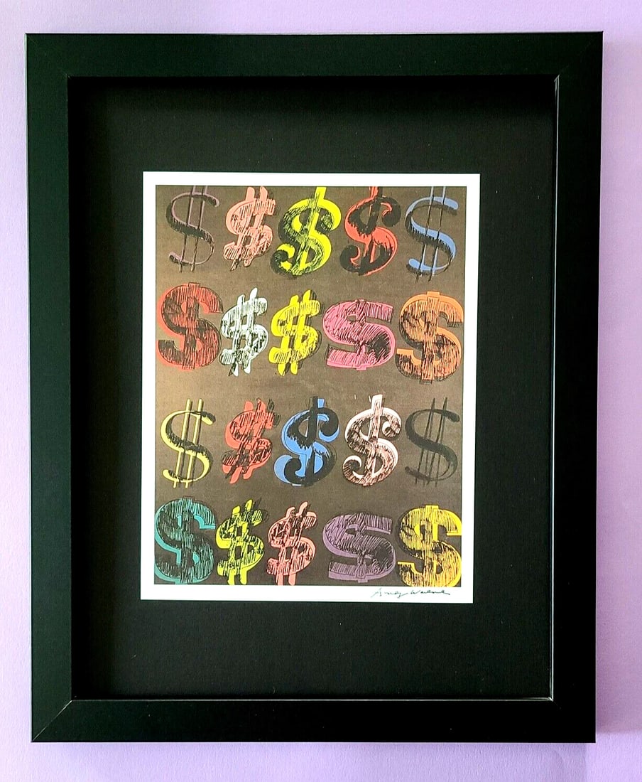 Andy Warhol | Vintage 1984 Dollar Signs Print Signed | Mounted and Framed: Up for Auction this Beautiful and Scarce Vintage 1984 Offset Lithograph after Andy Warhol " Dollar Signs " Facsimile Signature in ink This Art Print is mounted on a 14 x 11 in. black acid free premium