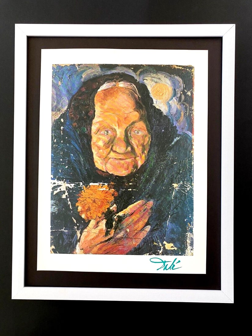 Salvador Dali 1970 Vintage Signed Print Framed Surrealist Collecting Art: Up for Auction this Beautiful and Scarce Vintage 1970 Offset Lithograph after SALVADOR DALI " Retrato de Lucia " Facsimile Signed in ink This art print is mounted on a 11 x 14 in. black acid free blac