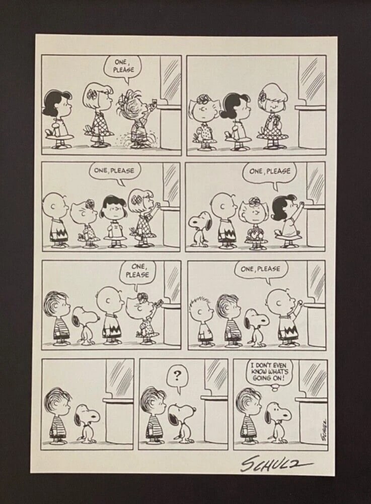 Charles Schulz + Signed Vintage 1968 Peanuts Snoopy Cartoon + New Silver Frame - 2