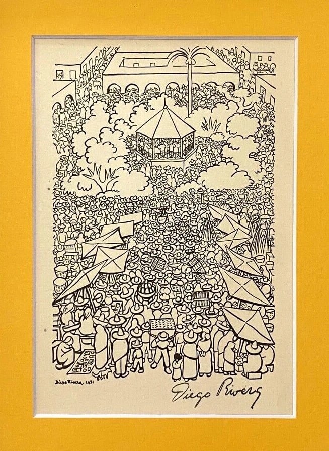 DIEGO RIVERA ORIGINAL 1938 SIGNED GRAVURE MATTED AND FRAMED - 2