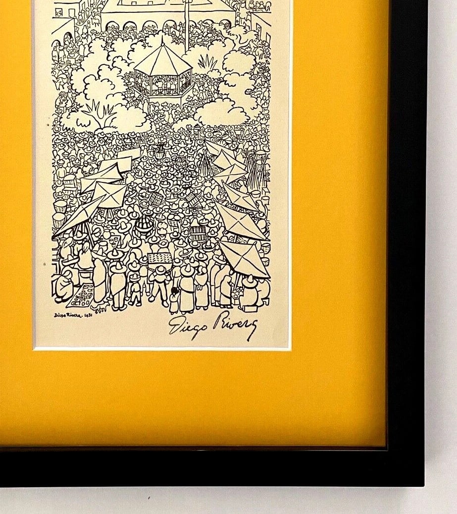 DIEGO RIVERA ORIGINAL 1938 SIGNED GRAVURE MATTED AND FRAMED - 3