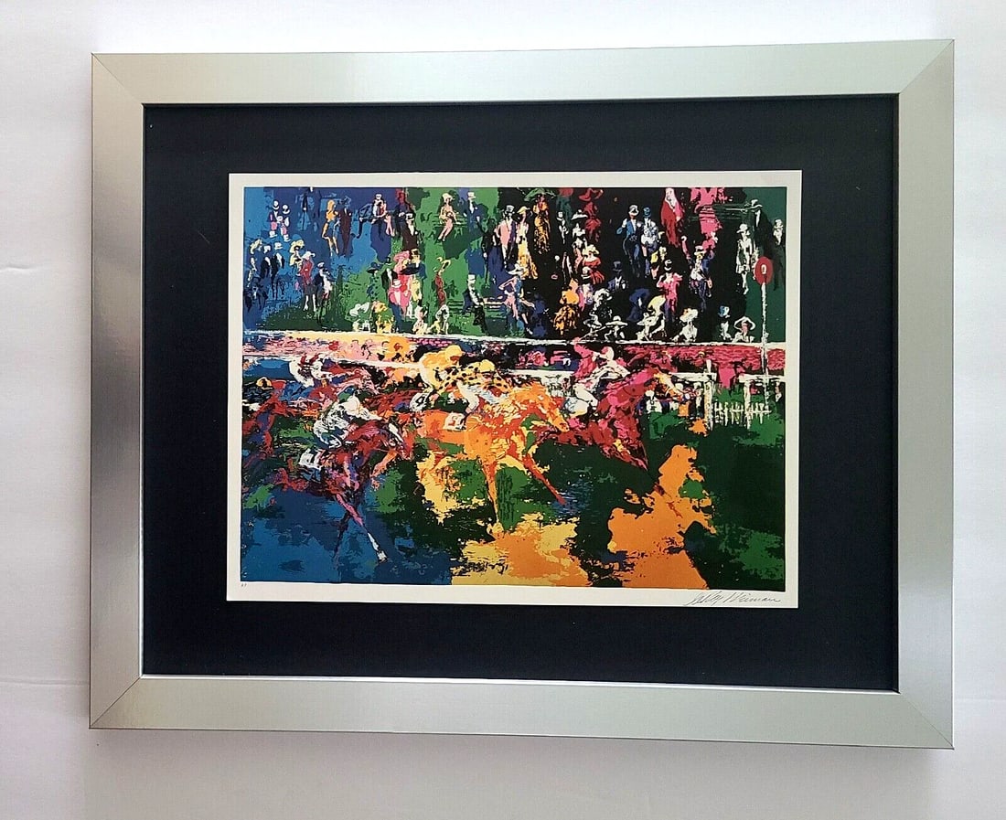 LeRoy Neiman " THE RACE " Signed Pop Art Mounted and Framed in New 11x14: Beautiful and Scarce Original 1991 Print After Leroy Neiman " THE RACE " Signed on the Plate This piece is mounted on a 11 x 14 in. black acid free premium black board. Framed covers an area of