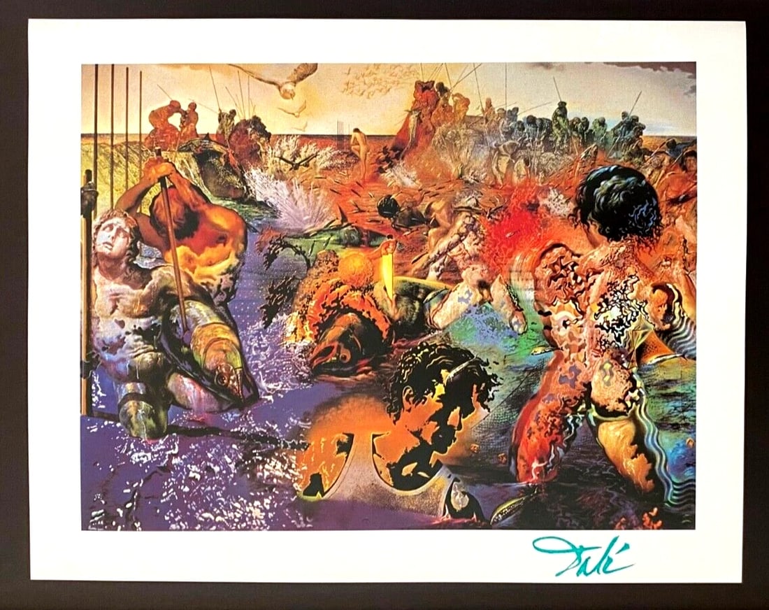 Salvador Dali 1970 Vintage Signed Print Framed Surrealist Collecting Art - 2