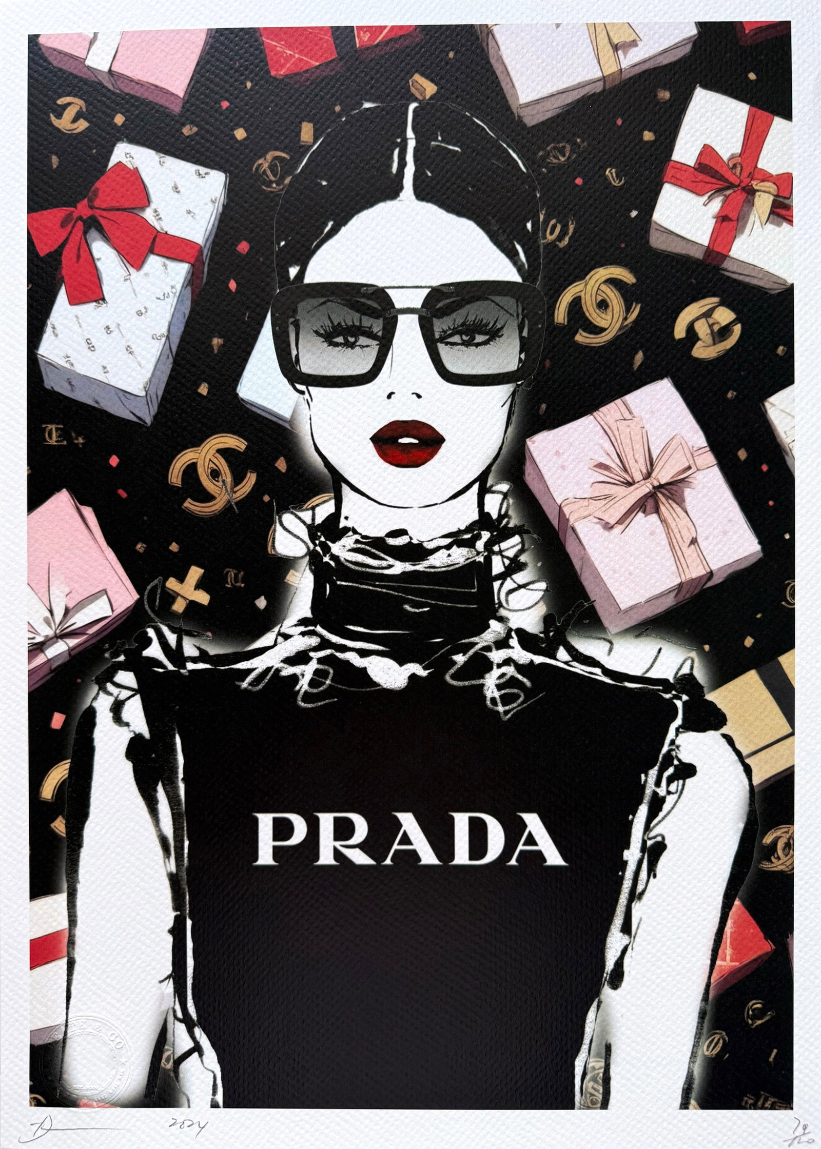 Death NYC Prada: Title:Death NYC Prada Date/Period:21st Century Materials:Giclee on Fine art 300 gsm paper Size:17 3/4 x 12 1/2 inches Description:Artist: Death NYC, limited edition giclee on paper, out of eddition