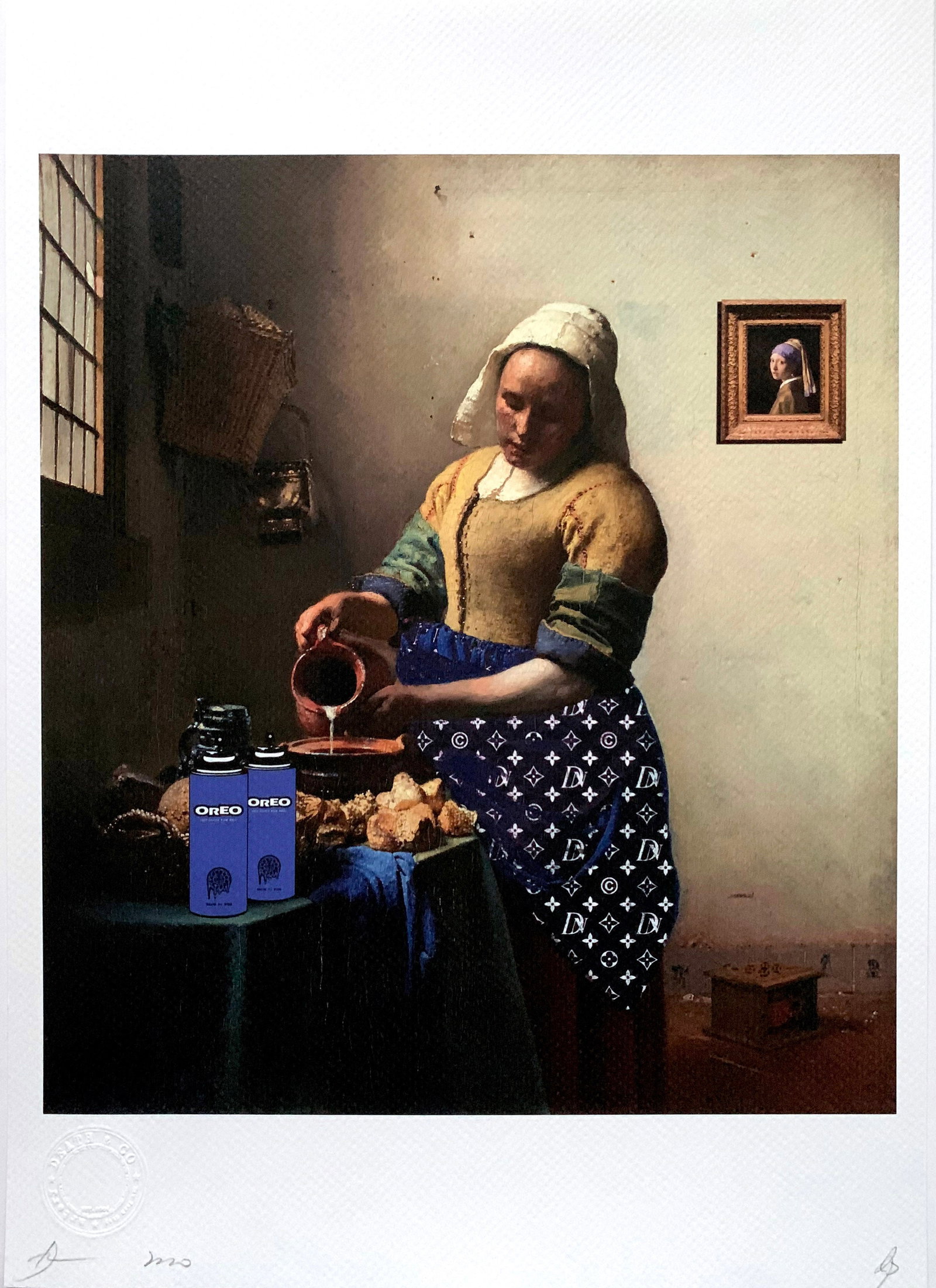 Death NYC Vermeer Oreo: Title:Death NYC Vermeer Oreo Date/Period:21st Century Materials:Giclee on Fine art 300 gsm paper Size:17 3/4 x 12 1/2 inches Description:Artist: Death NYC, limited edition giclee on paper, out of