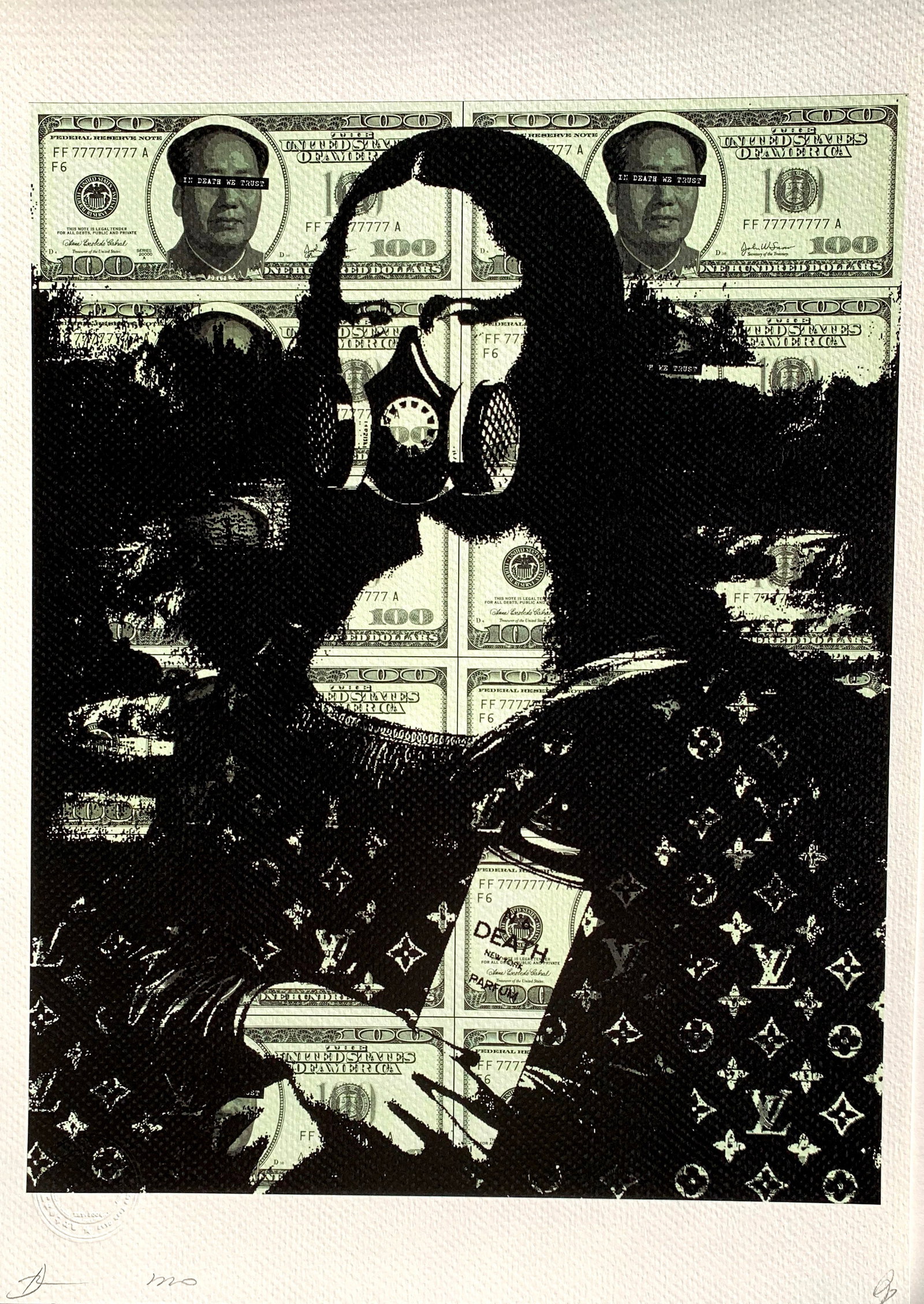 DEATH NYC Mona Lisa: Title:DEATH NYC Mona Lisa Date/Period:21st Century Materials:Giclee on Fine art 300 gsm paper Size:17 3/4 x 12 1/2 inches Description:Artist: Death NYC, limited edition giclee on paper, out of edditio