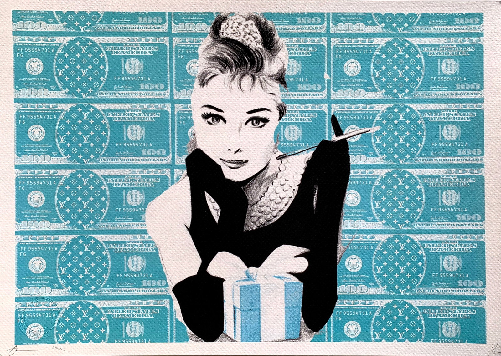 DEATH NYC Audrey Hepburn: Title:DEATH NYC Audrey Hepburn Date/Period:21st Century Materials:Giclee on Fine art 300 gsm paper Size:17 3/4 x 12 1/2 inches Description:Artist: Death NYC, limited edition giclee on paper, out of