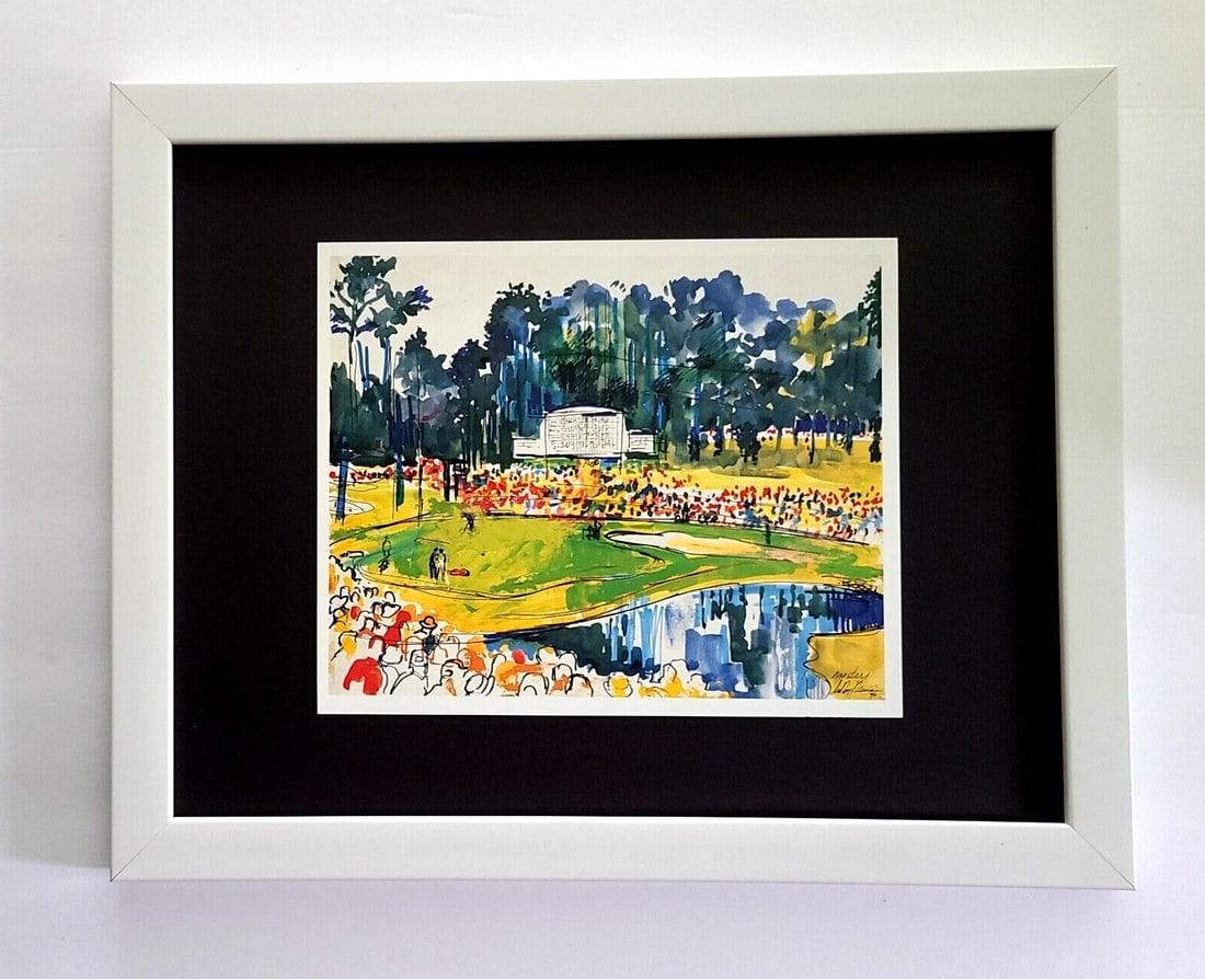 1980s Signed Leroy Neiman Print Framed Vintage Masters Golf Art for Wall Display: We have for Sale this LEROY NEIMAN AWESOME 1990'S PRINT ON PAPER " THE MASTERS " SIGNED ON THE PLATE SIZE OF THE PRINT: 10 X 8 in NEW WHITE FRAME FRAME COVERS AN AREA OF 15 X 12 in MOUNTED AND FRAMED