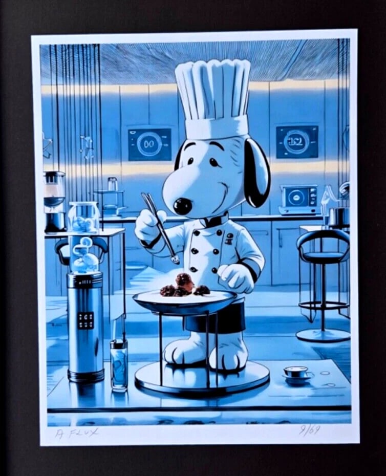 AIDAN FLUX | Hand Signed Print Framed LtdEd of 69 COA | SNOOPY MOLECULAR CHEF - 2