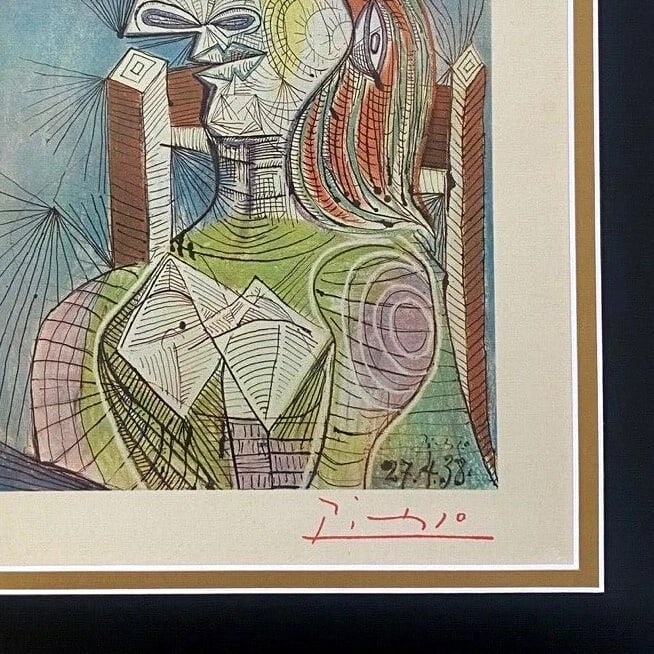 PICASSO 1948 VINTAGE SIGNED PRINT BEAUTIFUL MATTED FRAMED READY TO HANG - 3