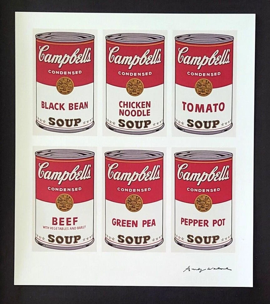 ANDY WARHOL + SIGNED 1984 " CAMPBELL'S SOUPS" PRINT MOUNTED & FRAMED - 2