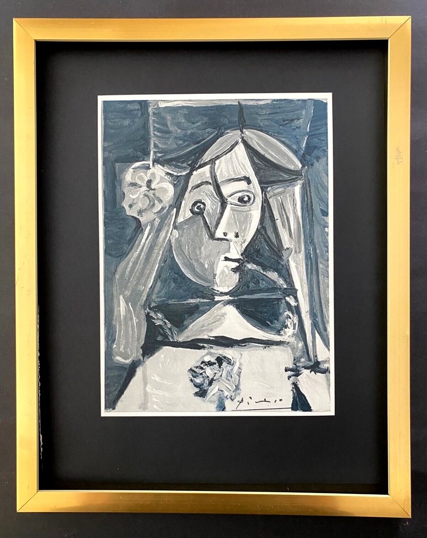 PABLO PICASSO VINTAGE 1969 | SIGNED | HAND TIPPED COLOR PLATE FRAMED: This is a Beautiful and Scarce Vintage 1969 Hand Tipped Color Plate After PABLO PICASSO from the Series " The Maids of Honor " FACSIMILE SIGNETURE IN INK Art Print is about 12 X 9 1/2 in. 1969 COLOR P