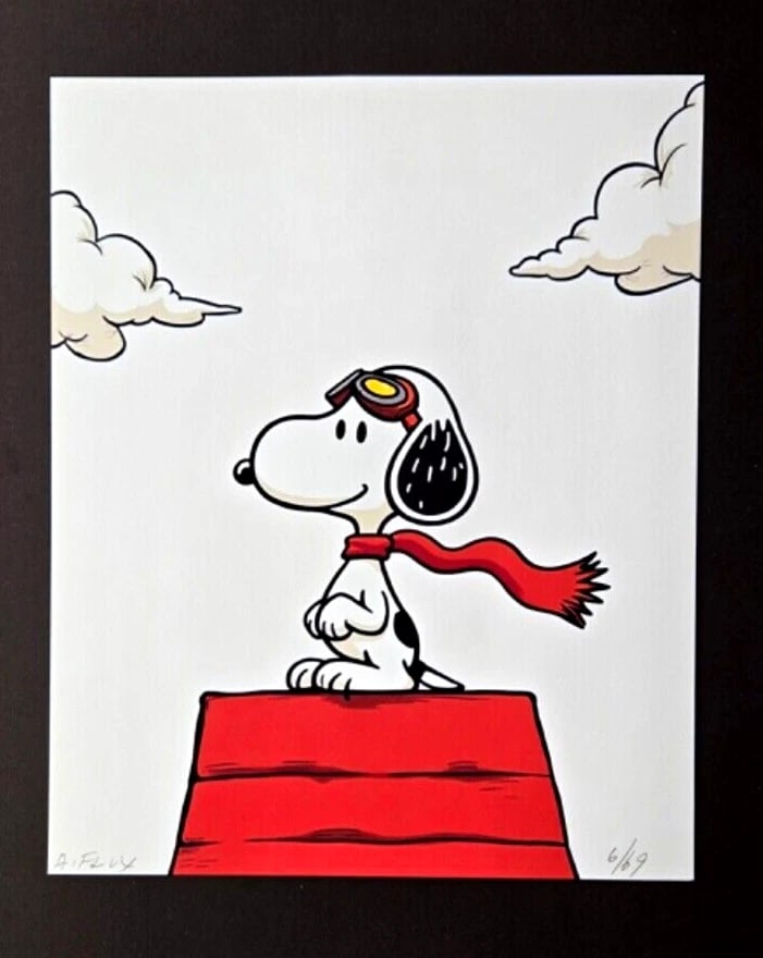 AIDAN FLUX | Hand Signed Original Print Framed LtdEd of 69 COA| SNOOPY AVIATOR - 2