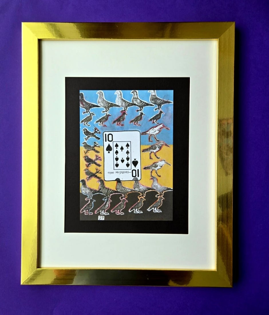 Pedro Friedeberg – “ AVIAN 10 RITUALS ?? | Surrealist Symbolic Signed Print: We have for Sale this PEDRO FRIEDEBERG AWESOME PRINT ON PAPER " AVIAN 10 RITUALS" FACSIMILE SIGNED FULL OF COLOR PRINT SIZE OF THE PRINT: 7 X 5 in FRAME COVERS AN AREA OF 15 X 12 in MOUNTED AND FRAMED