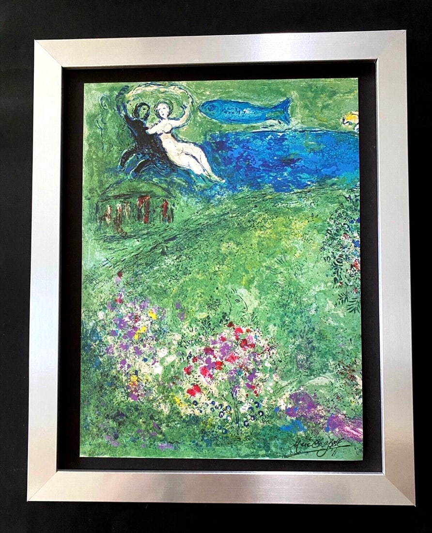 MARC CHAGALL + 1977 BEAUTIFUL SIGNED VINTAGE PRINT NEW FRAME + COA (1 of 2)
