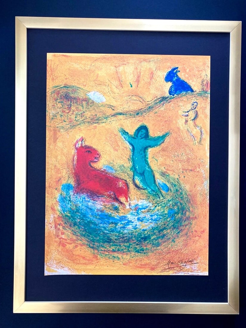 MARC CHAGALL + 1977 BEAUTIFUL SIGNED ARTISTIC FIGURE PRINT FRAMED (1 of 3)