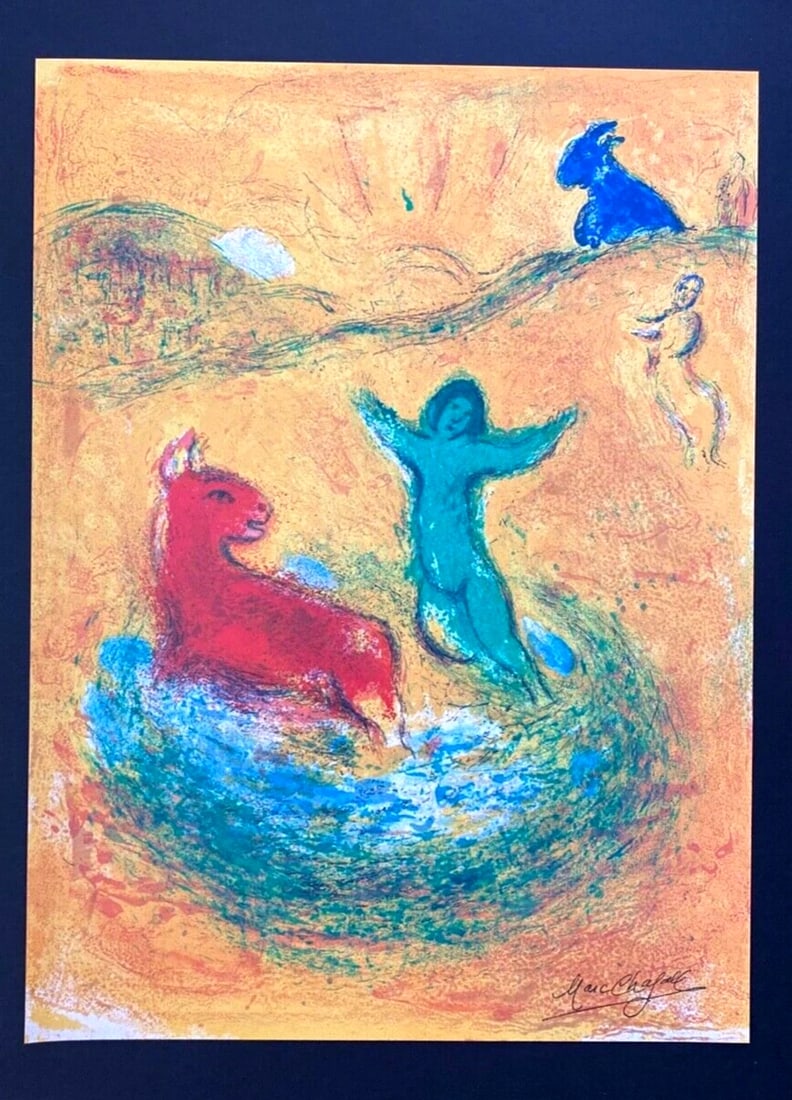 MARC CHAGALL + 1977 BEAUTIFUL SIGNED ARTISTIC FIGURE PRINT FRAMED - 2