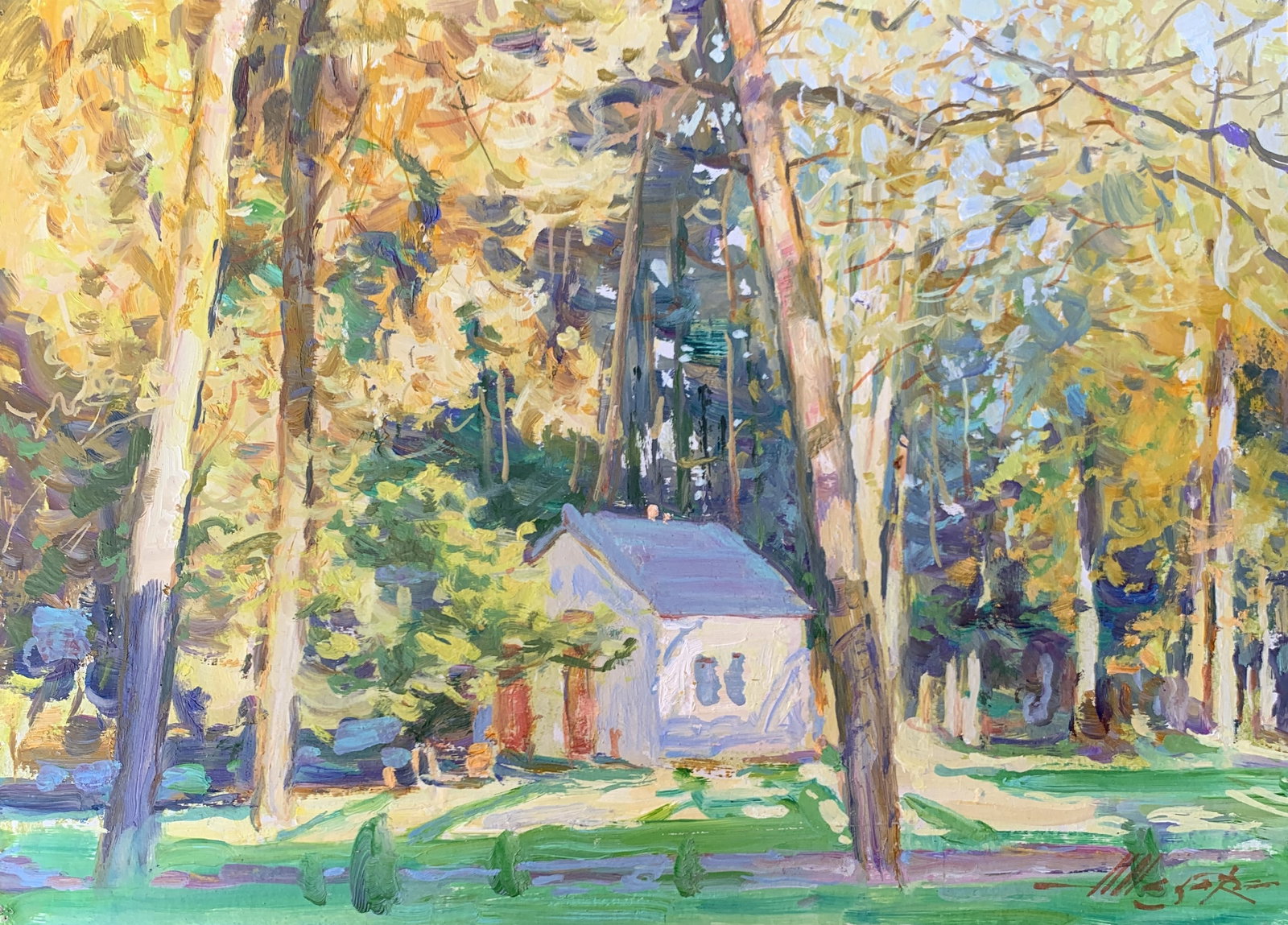 Oil painting In the forest Oleksandr Oleksandrovich Nazarenko: Title: Oil painting In the forest Oleksandr Oleksandrovich Nazarenko Description: 89NAA Painter: Oleksandr Nazarenko Size: 25x35 cm/9,84x13,78 inches Components: Oil, cardboard Original painting from 