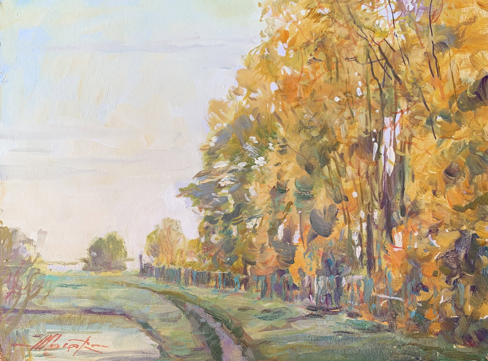 Oil painting Autumn Oleksandr Oleksandrovich Nazarenko: Title: Oil painting Autumn Oleksandr Oleksandrovich Nazarenko Description: 91NAA Painter: Oleksandr Nazarenko Size: 30x40 cm/11,81x15,75 inches Components: Oil, cardboard Original painting from our