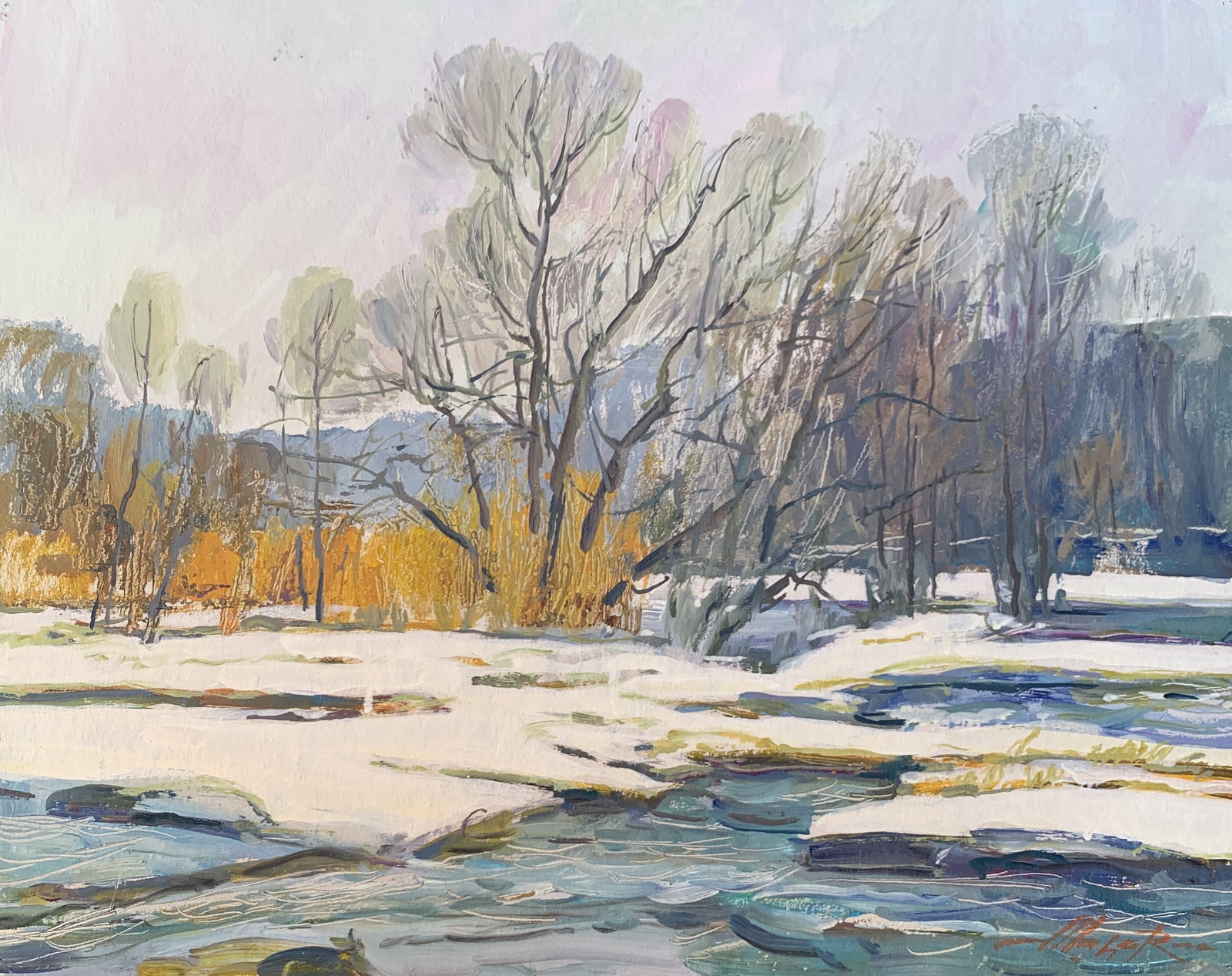 Oil painting Rapids on the Bug River Oleksandr Oleksandrovich Nazarenko: Title: Oil painting Rapids on the Bug River Oleksandr Oleksandrovich Nazarenko Description: 98NAA Painter: Oleksandr Nazarenko Size: 40x50 cm/15,75x19,68 inches Components: Oil, cardboard Original