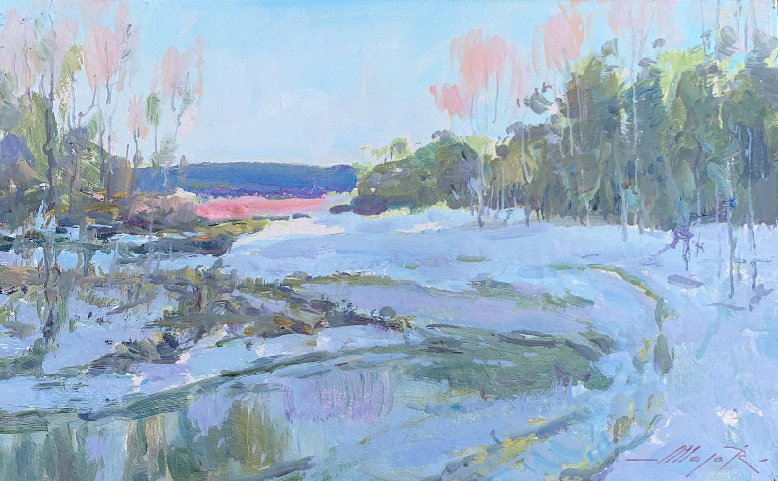 Oil painting It's frosty Oleksandr Oleksandrovich Nazarenko: Title: Oil painting It's frosty Oleksandr Oleksandrovich Nazarenko Description: 120NAA Painter: Oleksandr Nazarenko Size: 25x40 cm/9,84x15,75 inches Components: Oil, cardboard Original painting from