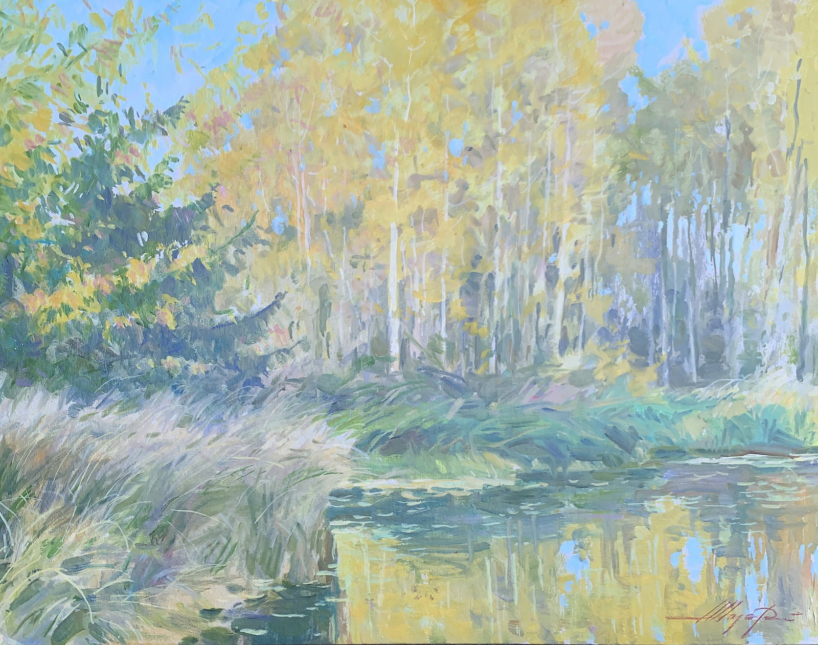 Oil painting Autumn Oleksandr Oleksandrovich Nazarenko: Title: Oil painting Autumn Oleksandr Oleksandrovich Nazarenko Description: 127NAA Painter: Oleksandr Nazarenko Size: 40x50 cm/15,75x19,68 inches Components: Oil, cardboard Original painting from our