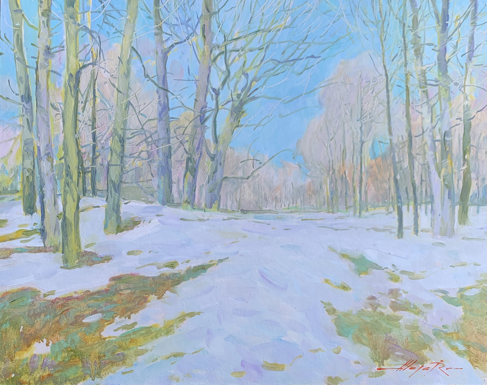 Oil painting Winter Oleksandr Oleksandrovich Nazarenko: Title: Oil painting Winter Oleksandr Oleksandrovich Nazarenko Description: 128NAA Painter: Oleksandr Nazarenko Size: 40x50 cm/15,75x19,68 inches Components: Oil, cardboard Original painting from our