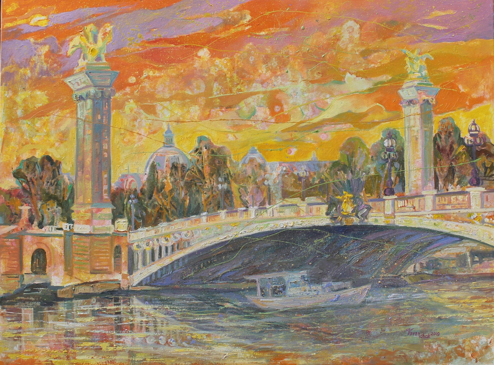 Oil acrylic painting Evening over the Seine Maria Voloschak (1 of 5)