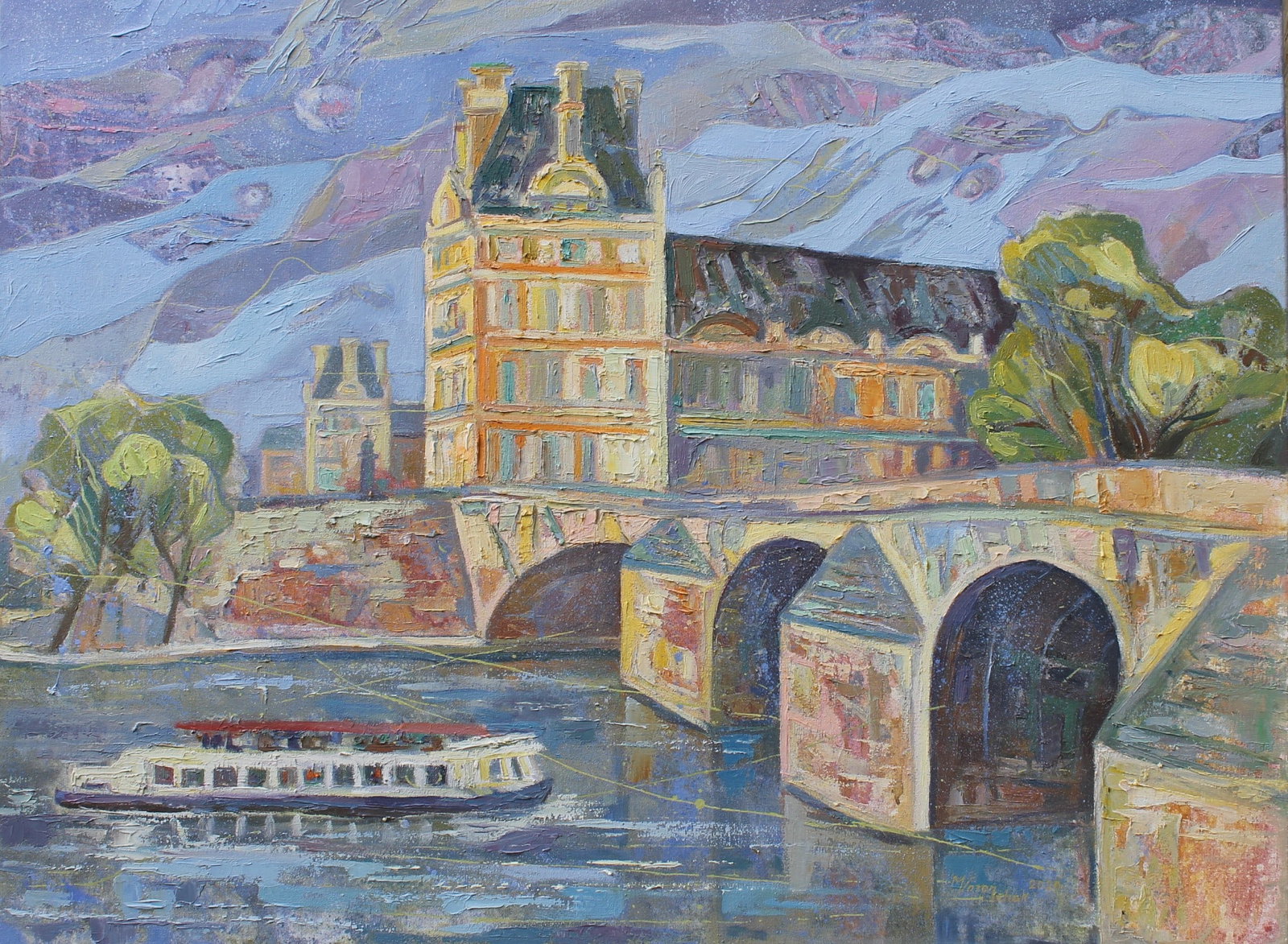 Oil acrylic painting Louvre over the Seine Maria Voloschak (1 of 11)