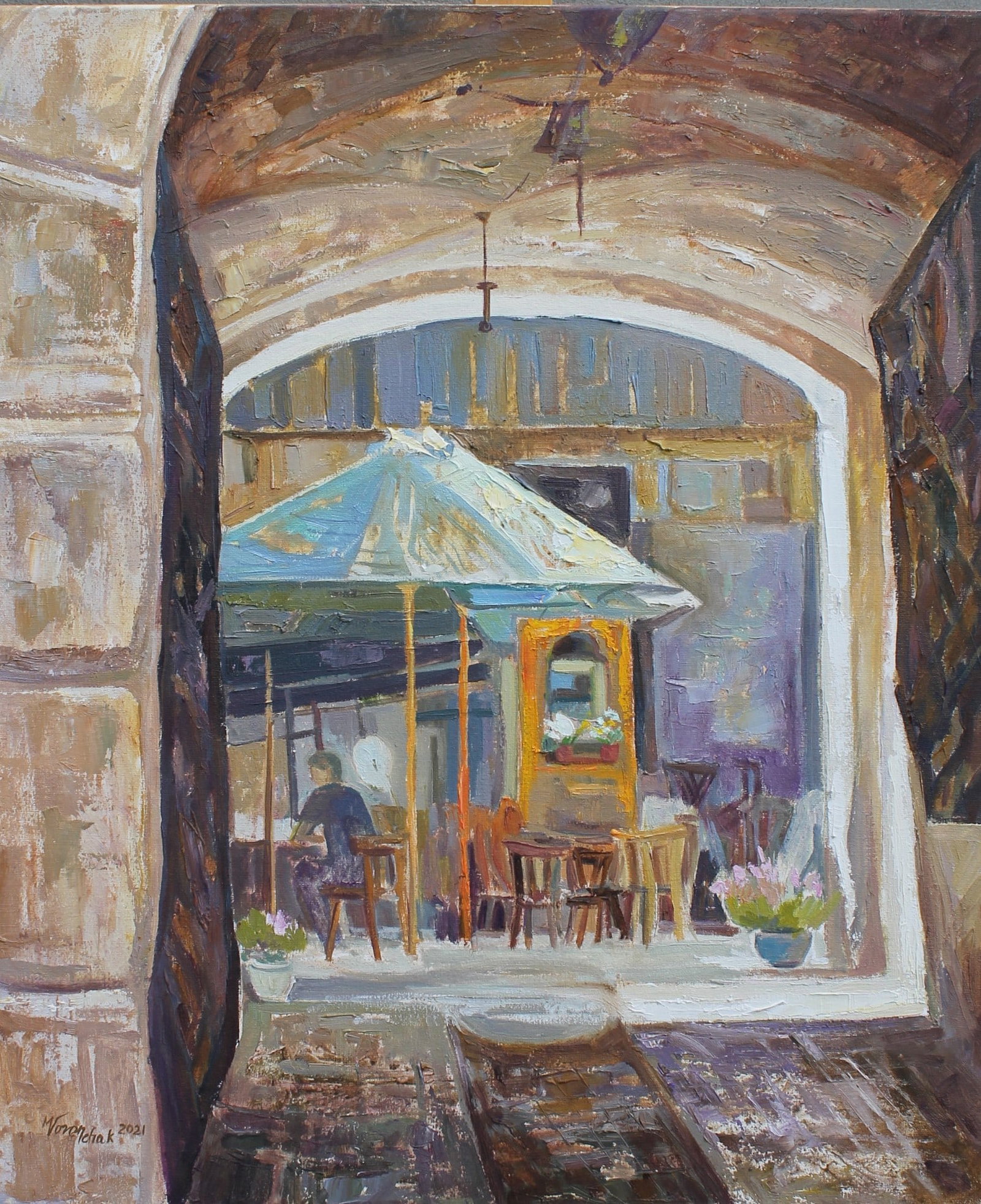 Oil painting Lviv courtyard Maria Voloschak: Title: Oil painting Lviv courtyard Maria Voloschak Description: 13Vor Painter: Maria Voloschak Size: 60x50 cm/23,62x19,68 inches Components: oil, canvas Original painting from our collection ERA:
