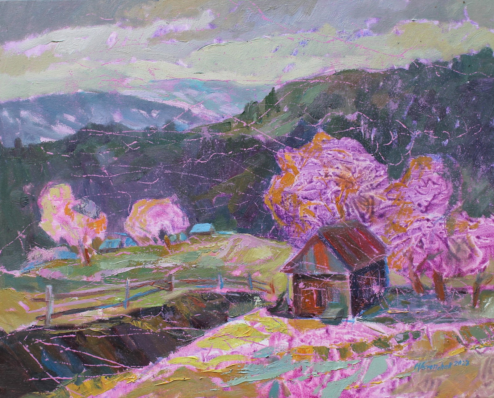 Oil acrylic painting The first frost Maria Voloschak: Title: Oil acrylic painting The first frost Maria Voloschak Description: 18Vor Painter: Maria Voloschak Size: 40x50 cm/15,75x19,68 inches Components: oil, acrylic, canvas Original painting from our