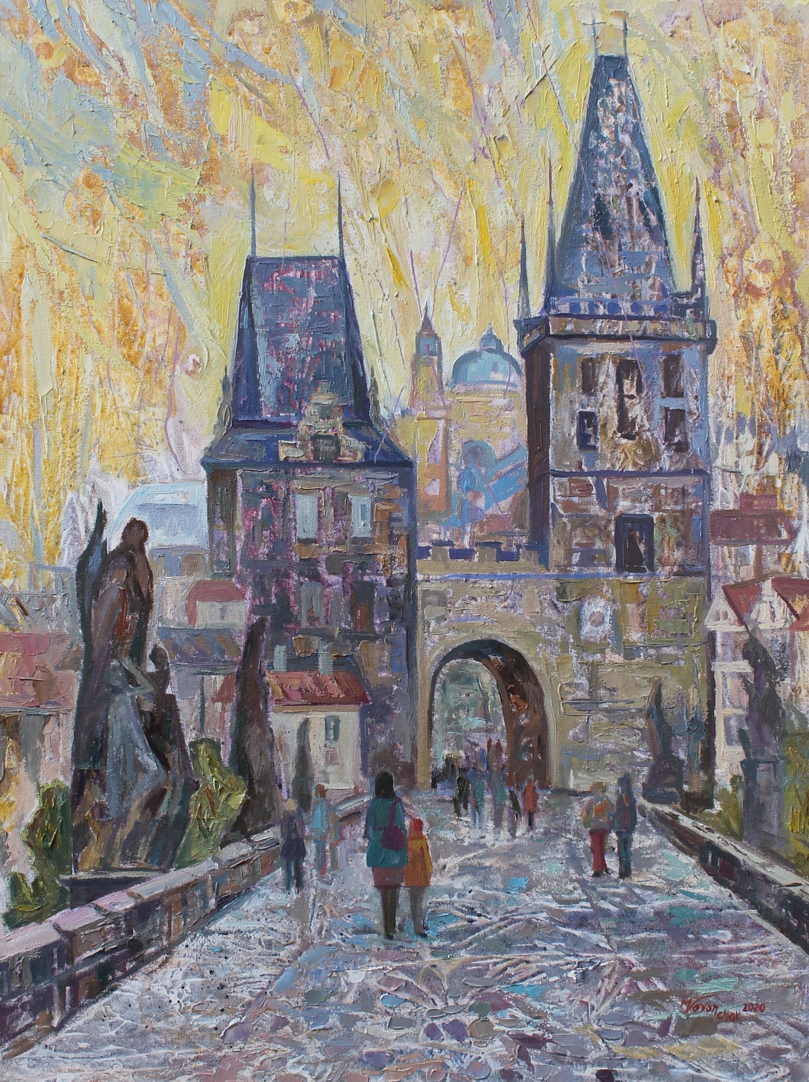 Oil acrylic painting Prague. Charles Bridge Maria Voloschak: Title: Oil acrylic painting Prague. Charles Bridge Maria Voloschak Description: 19Vor Painter: Maria Voloschak Size: 80x60 cm/31,49x23,62 inches Components: oil, acrylic, canvas Original painting from