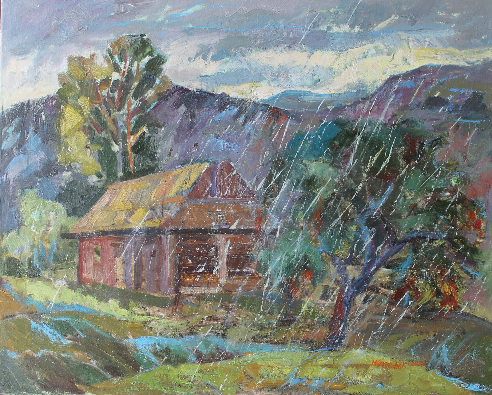 Oil painting Landscape Raining Maria Voloschak (1 of 4)