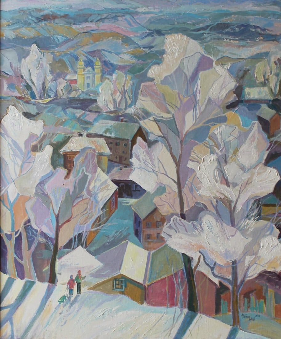 Acrylic painting Landscape Winter Maria Voloschak: Title: Acrylic painting Landscape Winter Maria Voloschak Description: 38Vor Painter: Maria Voloschak Size: 60x50 cm/23,6x19,7 inches Components: acrylic, canvas Original painting from our collection E