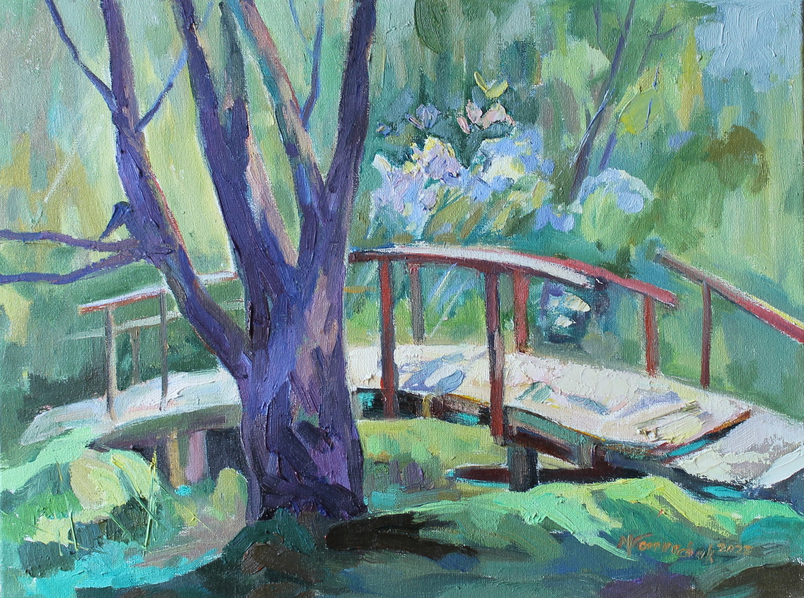 Oil painting Landscape Bridge Maria Voloschak: Title: Oil painting Landscape Bridge Maria Voloschak Description: 39Vor Painter: Maria Voloschak Size: 30x40 cm/11,8x15,7 inches Components: oil, canvas Original painting from our collection ERA: 2023