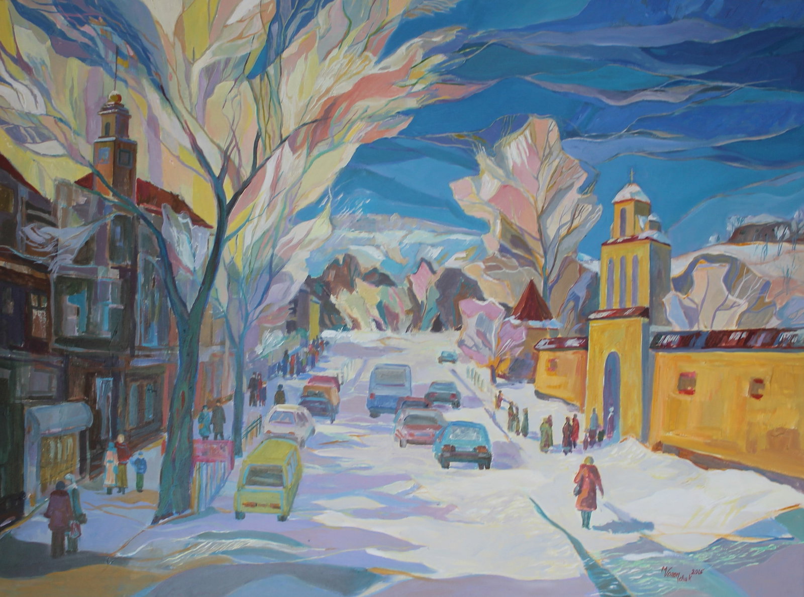 Acrylic painting Landscape Sunday Maria Voloschak: Title: Acrylic painting Landscape Sunday Maria Voloschak Description: 44Vor Painter: Maria Voloschak Size: 60x80 cm/23,6x31,5 inches Components: acrylic, canvas Original painting from our collection