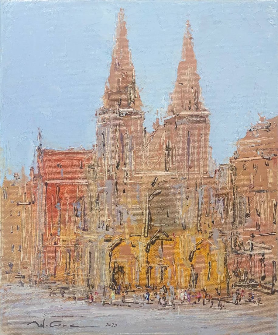 Oil painting Church of St. Nicholas (Kyiv) Andrii G.: Title: Oil painting Church of St. Nicholas (Kyiv) Andrii G. Description: 02Guk Painter: Andrii G. Size: 30x25 cm/ 11.81x9.84 inches Components: oil, canvas Original painting CONDITION: exellent ERA:20