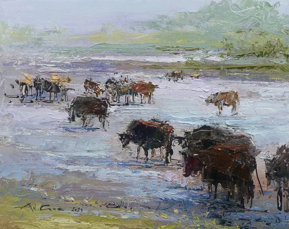 Oil painting Traveling in Georgia, Svaneti Andrii G.: Title: Oil painting Traveling in Georgia, Svaneti Andrii G. Description: 04Guk Painter: Andrii G. Size: 22x27 cm/ 8.66x10.62 inches Components: oil, canvas Original painting CONDITION: exellent