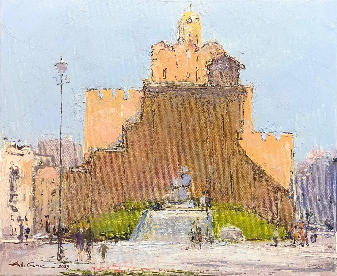 Oil painting Golden Gate (Kyiv) Andrii G.: Title: Oil painting Golden Gate (Kyiv) Andrii G. Description: 14Guk Painter: Andrii G. Size: 25x30 cm/ 9.84x11.81 inches Components: oil, canvas Original painting CONDITION: exellent ERA:2023 ARTIST:
