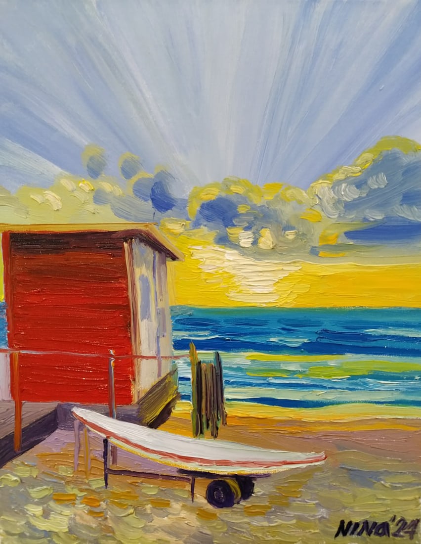 Oil painting Beach Nina L: Title: Oil painting Beach Nina L Description: 34Lt Painter: Nina L. Size: 50x40 cm/ 19.68x15.74 inches Components: oil, canvas Original painting CONDITION: exellent ERA: 2024 ARTIST: She was born on