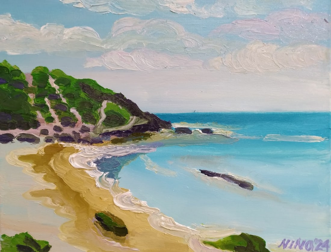 Oil painting Atlit Beach Nina L: Title: Oil painting Atlit Beach Nina L Description: 38Lt Painter: Nina L. Size: 40x50 cm/ 15.74x19.68 inches Components: oil, canvas Original painting CONDITION: exellent ERA: 2024 ARTIST: She was