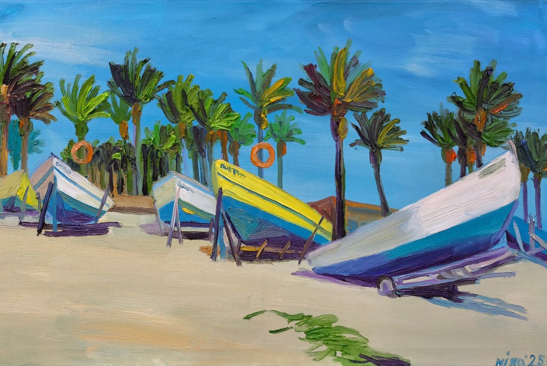 Oil painting On the banks of the Hof Dor Nina L: Title: Oil painting On the banks of the Hof Dor Nina L Description: 155Lt Painter: Nina L. Size: 60x90 cm/ 23.62x35.43 inches Components: oil, canvas Original painting CONDITION: exellent ERA: 2025