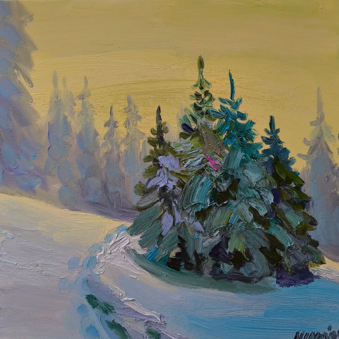 Oil painting In the forest Nina L: Title: Oil painting In the forest Nina L Description: 157Lt Painter: Nina L. Size: 40x40 cm/ 15.74x15.74 inches Components: oil, canvas Original painting CONDITION: exellent ERA: 2025 ARTIST: She was
