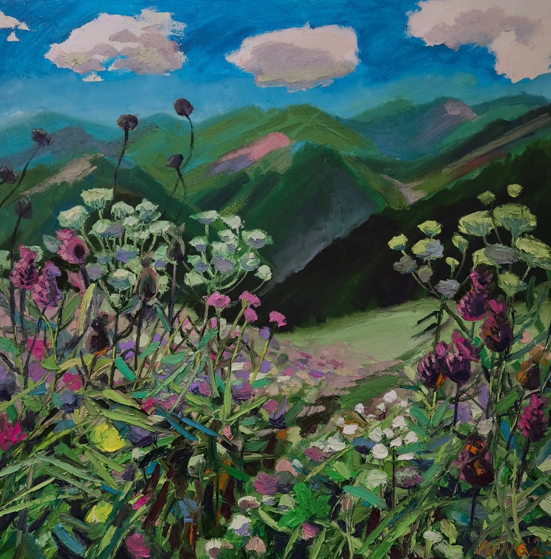 Landscape Oil painting Hill Nina L: Title: Landscape Oil painting Hill Nina L Description: 177Lt Painter: Nina L. Size: 80x80 cm/ 31.5x31.5 inches Components: oil, canvas Original painting CONDITION: exellent ERA: 2025 ARTIST: She was