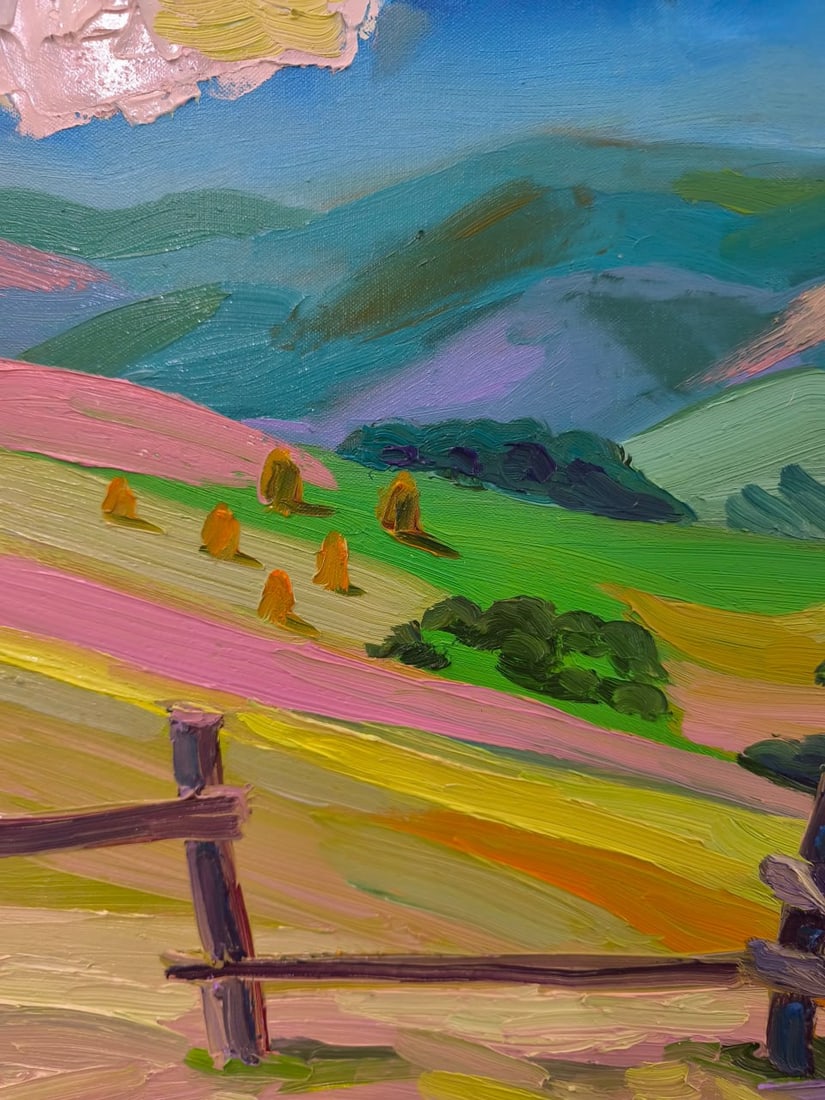 Landscape Oil painting Mountain field Nina L - 2