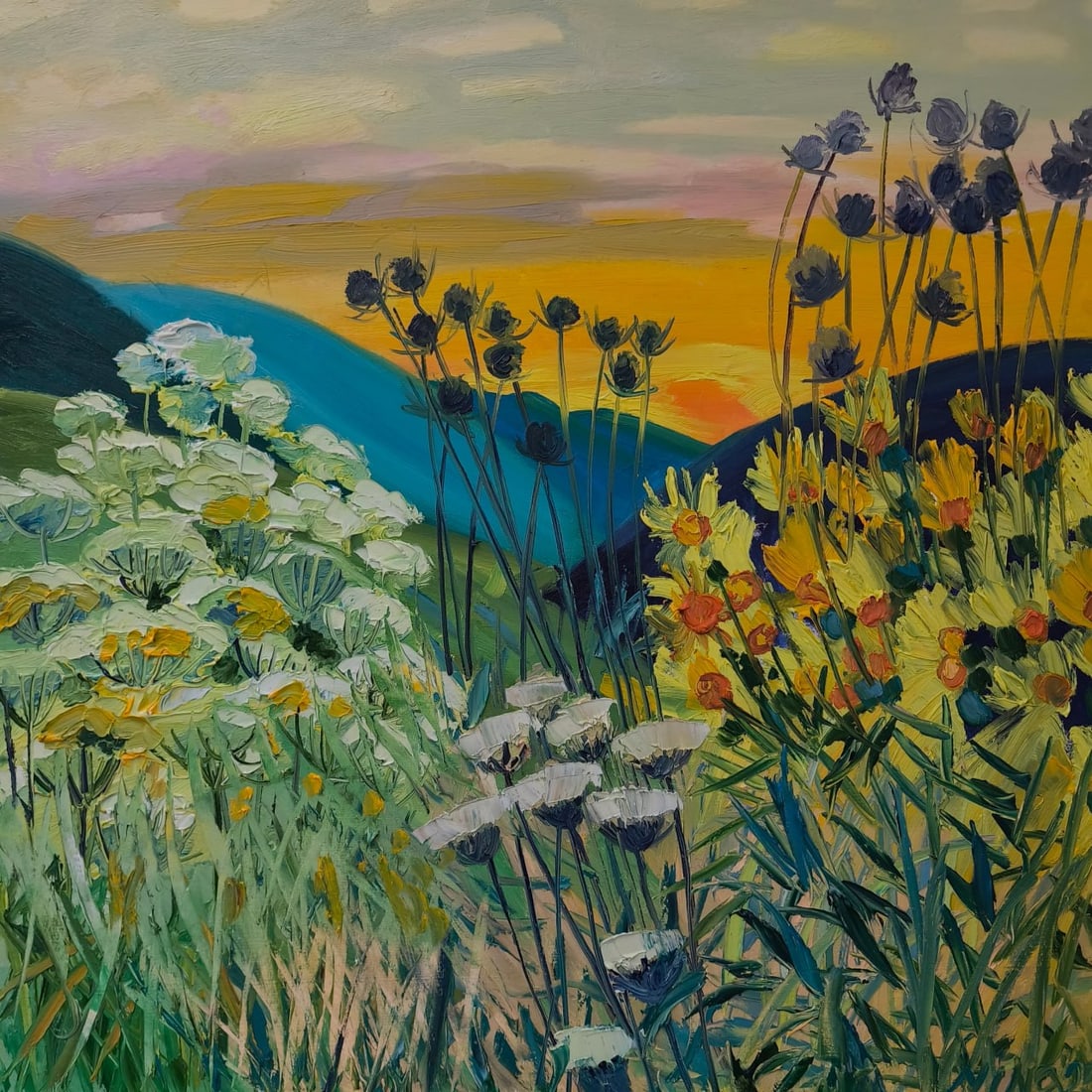 Landscape Oil painting Sunset Nina L: Title: Landscape Oil painting Sunset Nina L Description: 184Lt Painter: Nina L. Size: 80x80 cm/ 31.5x31.5 inches Components: oil, canvas Original painting CONDITION: exellent ERA: 2025 ARTIST: She was