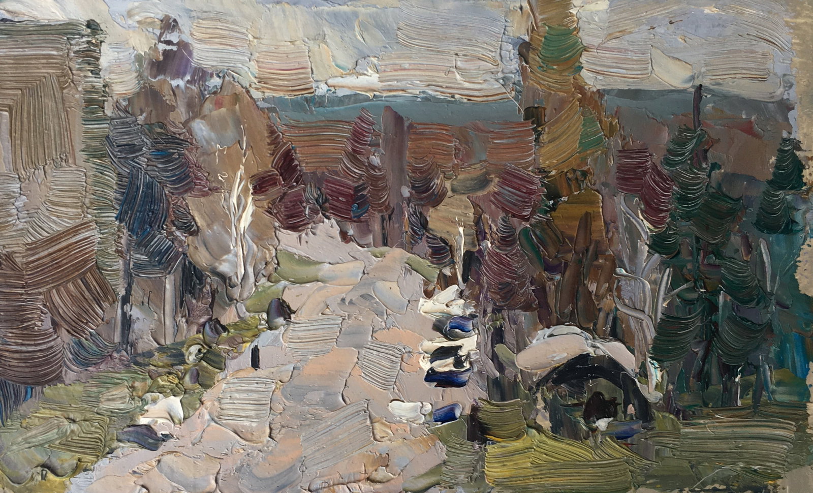 Oil painting autumn Sergey Ivanovich: Title: Oil painting autumn Sergey Ivanovich Description: 88ALAA Painter: Sergey Ivanovich Animov Size: 18.5x11.5 cm/7.28x4.53 inches Components: cardboard, oil Original painting from our collection