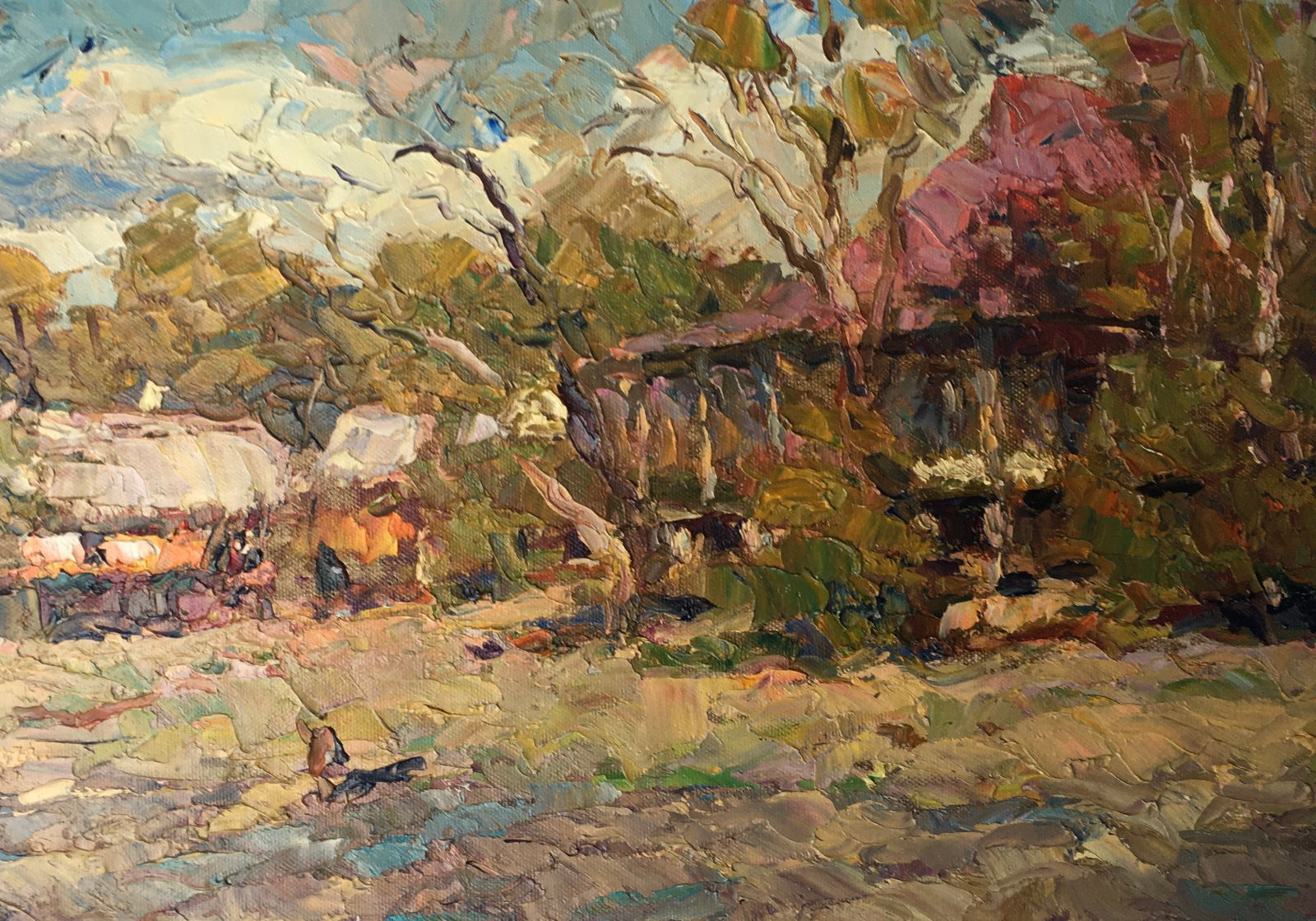 Oil painting house in the forest Sergey Ivanovich: Title: Oil painting house in the forest Sergey Ivanovich Description: 101ALAA Painter: Sergey Ivanovich Animov Size: 40x28 cm/15.7x11.0 inches Components: canvas, oil Original painting from our collec